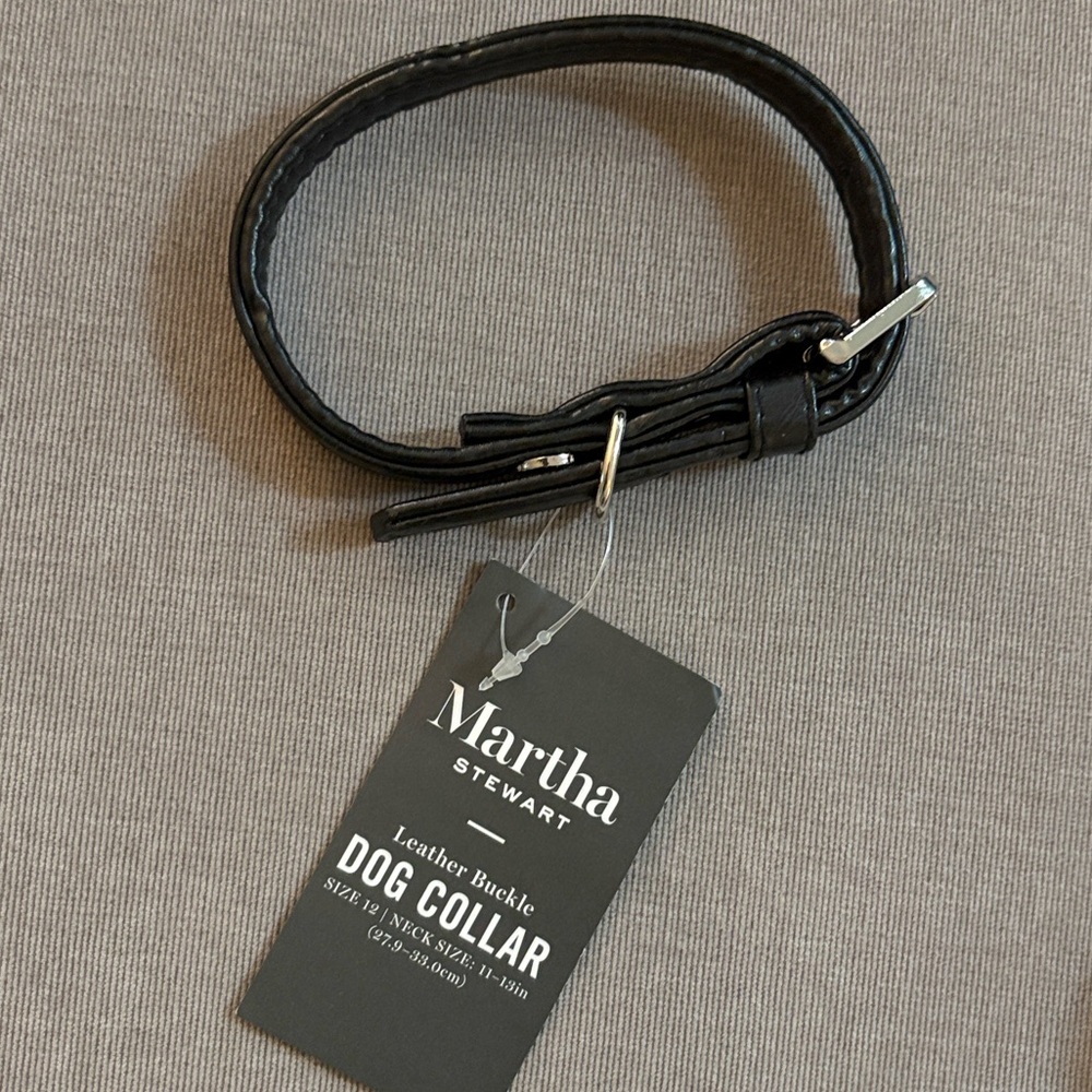 NWT Lot of 2x [Martha Stewart] Black Leather Dog/Cat Collar & Nylon Leash XS - Picture 3 of 11